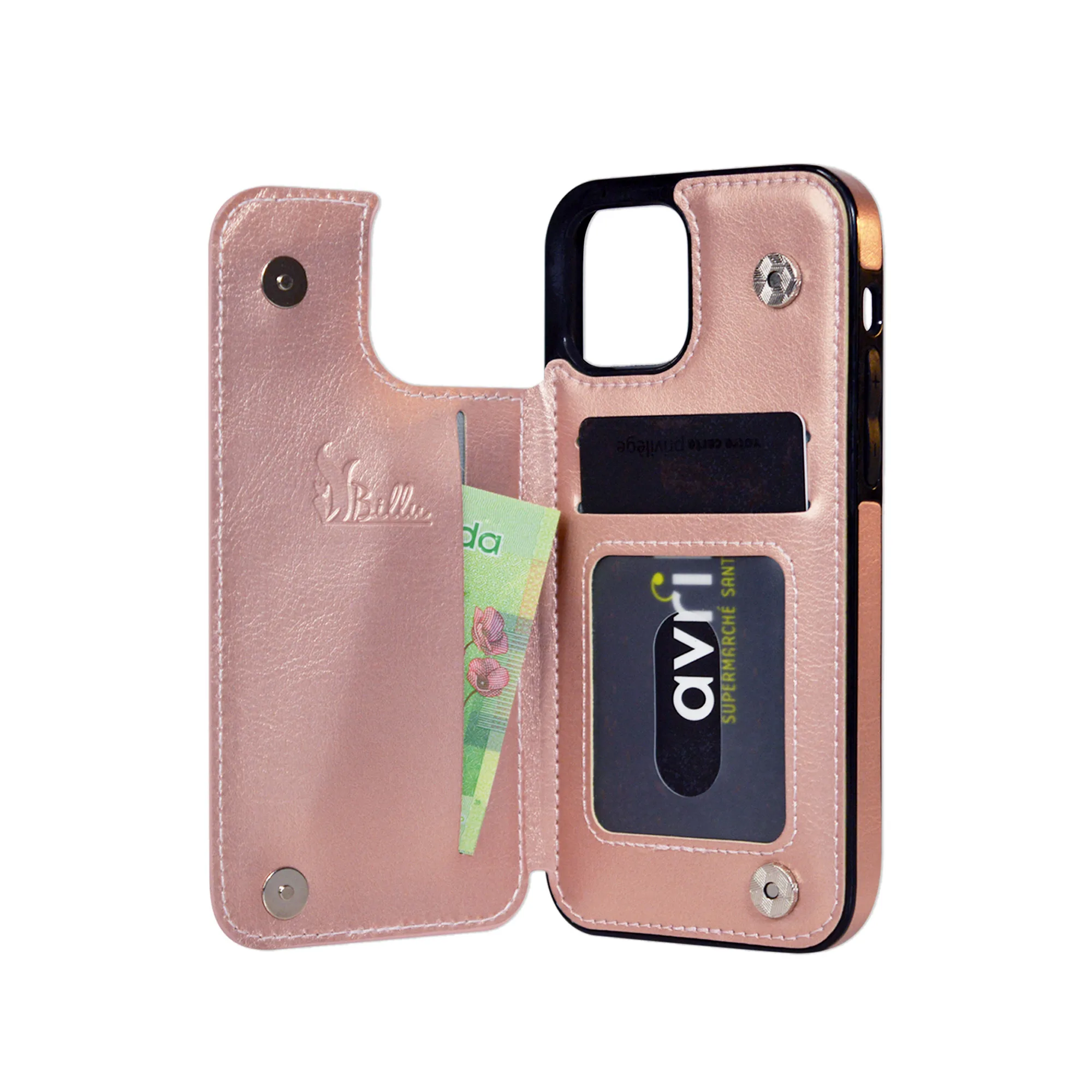 Billu - for iPhone 11 Pro Max (6.5-inch) Wallet Case Faux Leather Shockproof Kickstand (Pink Rose Gold)