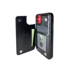 Billu - for iPhone 11 (6.1-inch) Wallet Case Faux Leather with Card Holder Shockproof Kickstand Cover (Elegant Black)