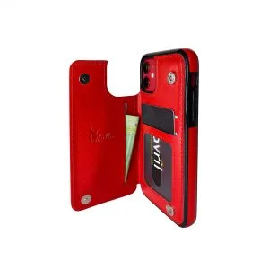 Billu - pour iPhone 11 (6.1 pouces) Étui portefeuille en similicuir antichoc (rouge)