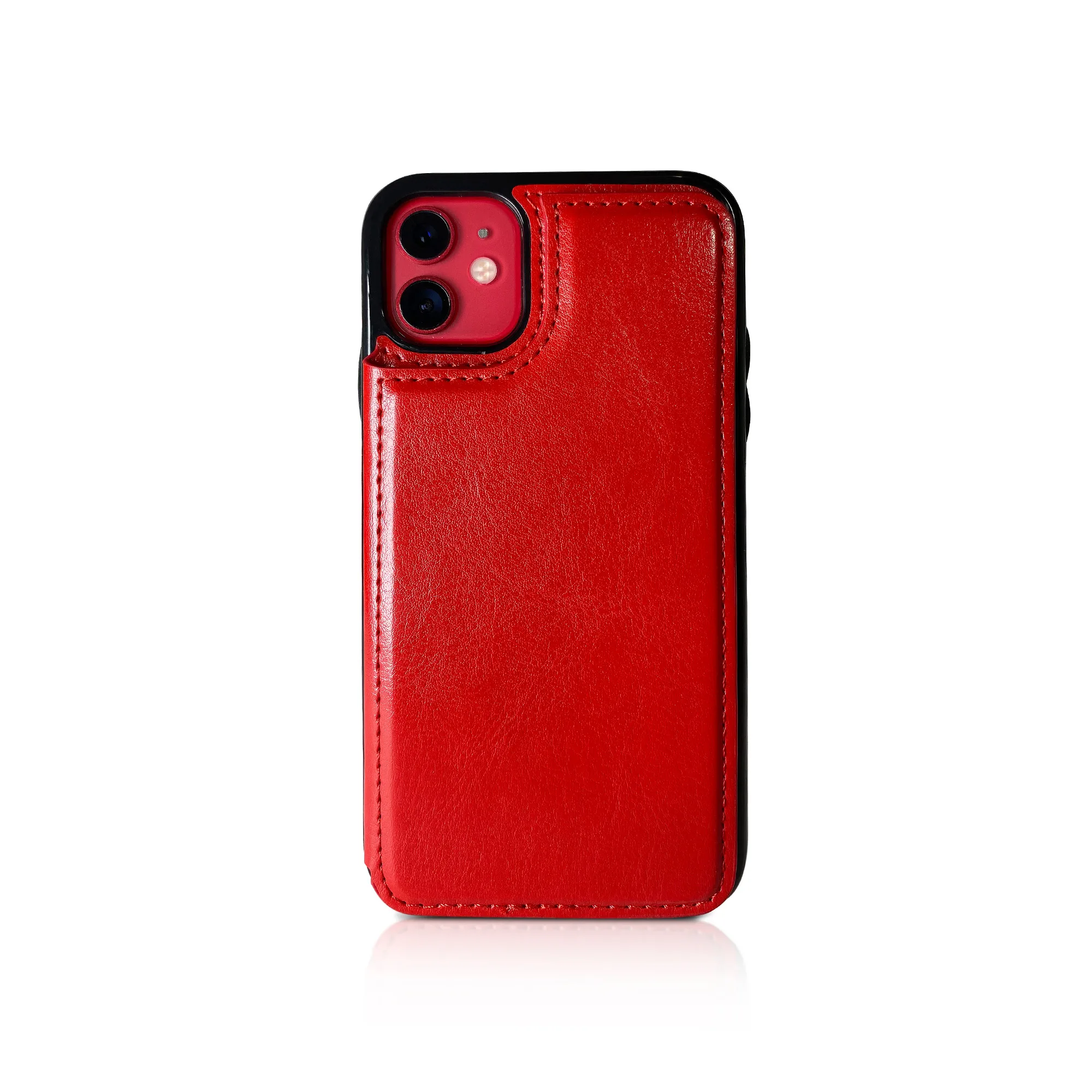 Billu - for iPhone 11 Pro Max (6.5-inch) Wallet Case Faux Leather Shockproof Kickstand (Red) - Image 2