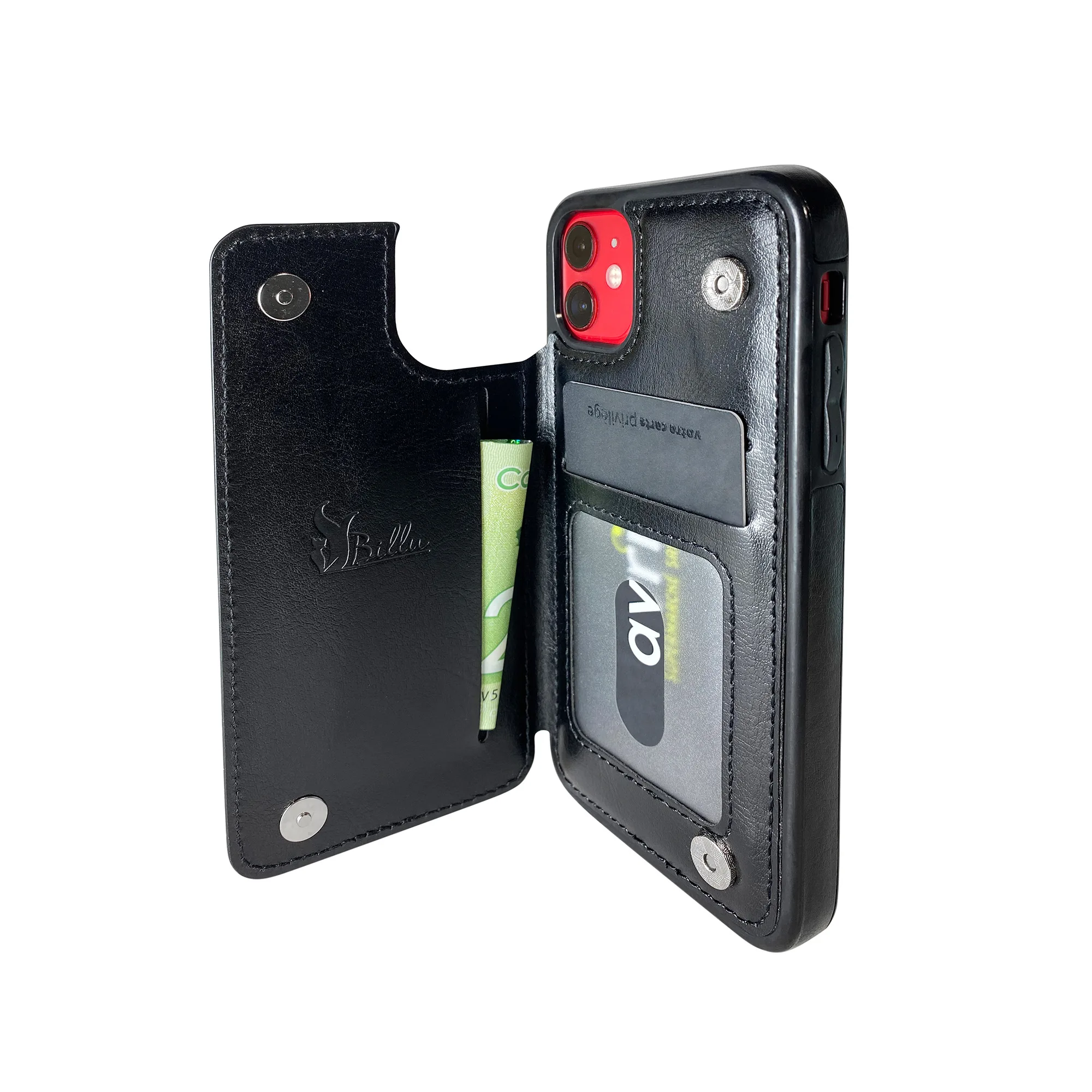 Billu - for iPhone 11 Pro Max (6.5-inch) Wallet Case Faux Leather Shockproof Kickstand (Elegant Black)