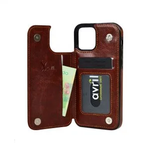 Billu - pour iPhone 11 Pro Max (6.5 pouces) Étui portefeuille en similicuir antichoc (marron brun élégant)