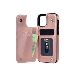 Billu - pour iPhone 12 et iPhone 12 Pro (6.1 pouces) Étui portefeuille en similicuir végane antichoc (rose gold)