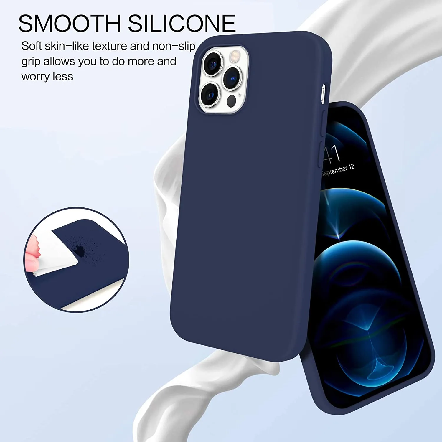 iPhone 12 Pro Max 2020 Liquid Silicone Gel Rubber Protective Cell Phone Case for iPhone 12 Pro Max 6.7" Midnight Blue - Image 7