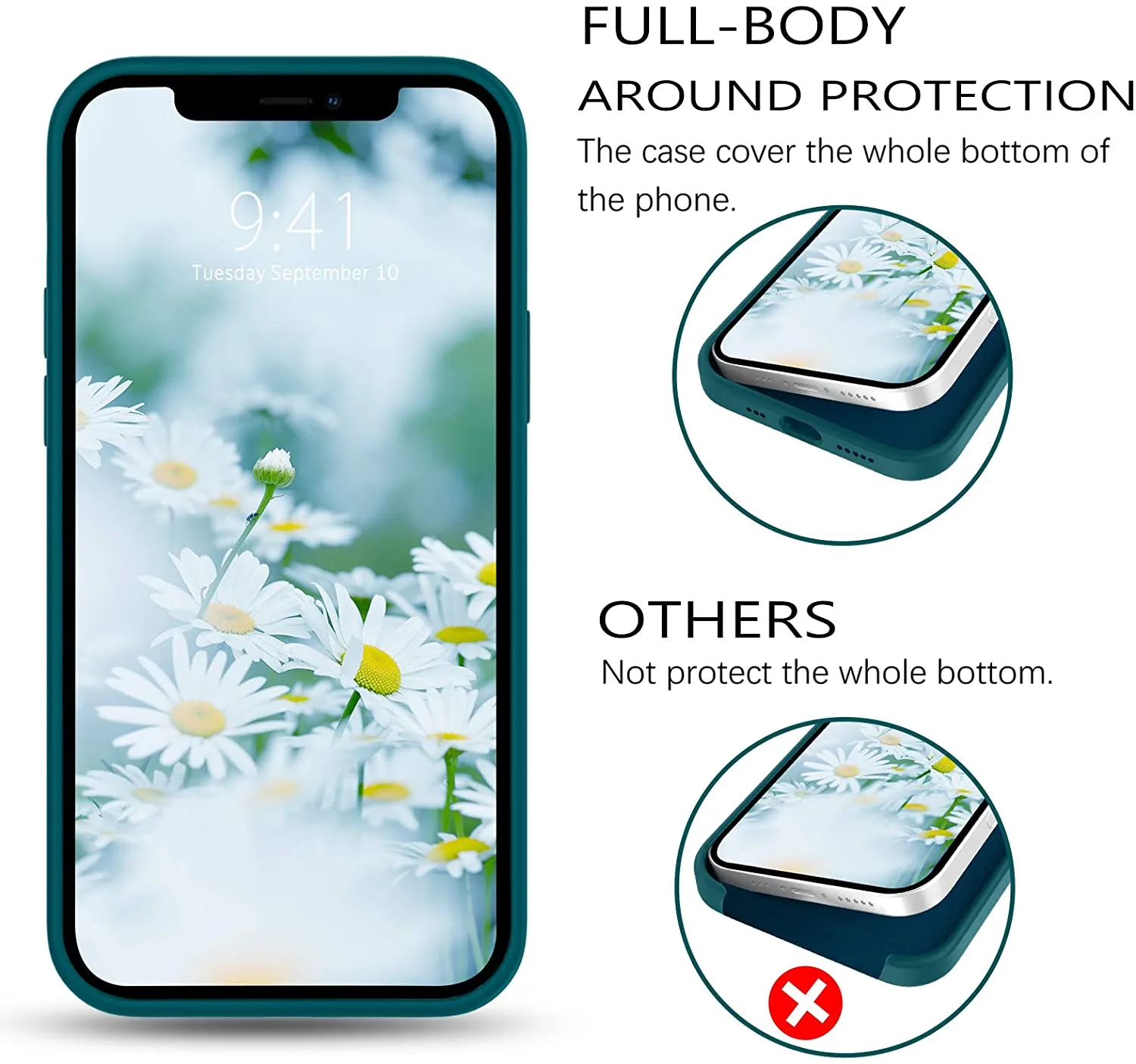 Case for iPhone 12, iPhone 12 Pro Case 5G Liquid Silicone Shockproof Protective Phone Case for iPhone 12 Pro/12 6.1-inch Teal - Image 4