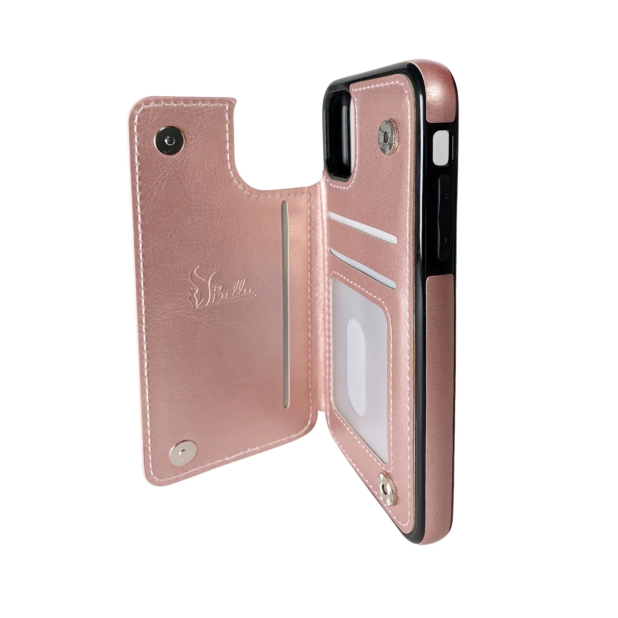 Billu - for iPhone 11 Pro Max (6.5-inch) Wallet Case Faux Leather Shockproof Kickstand (Pink Rose Gold) - Image 5