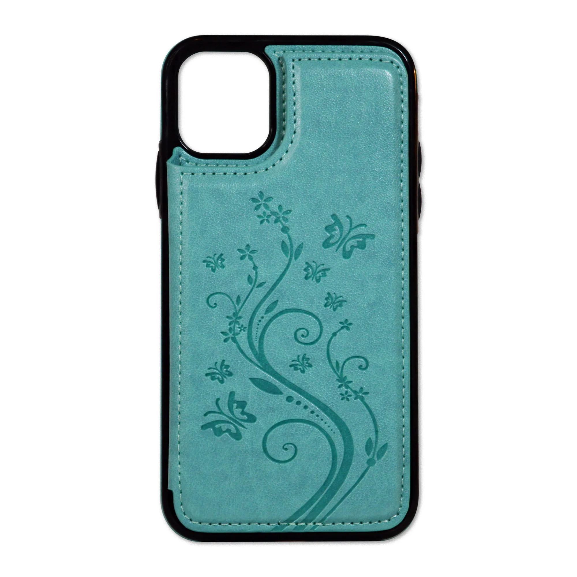 Billu - pour iPhone 11 (6,1 pouces) Étui portefeuille en similicuir antichoc (motif de fleurs bleu-vert turquoise) – Image 2