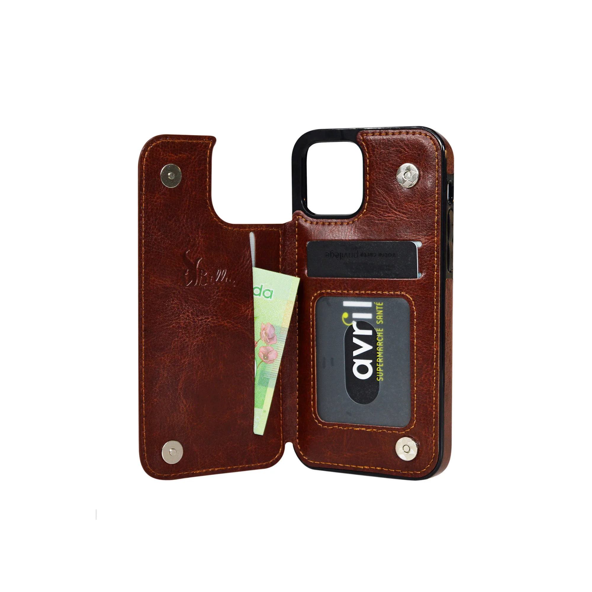 Billu - pour iPhone 11 Pro (5.8 pouces) Étui portefeuille en similicuir végane antichoc (marron brun élégant)