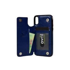 Billu - pour iPhone X et iPhone XS (5.8 pouces) Étui portefeuille en similicuir antichoc (bleu foncé)