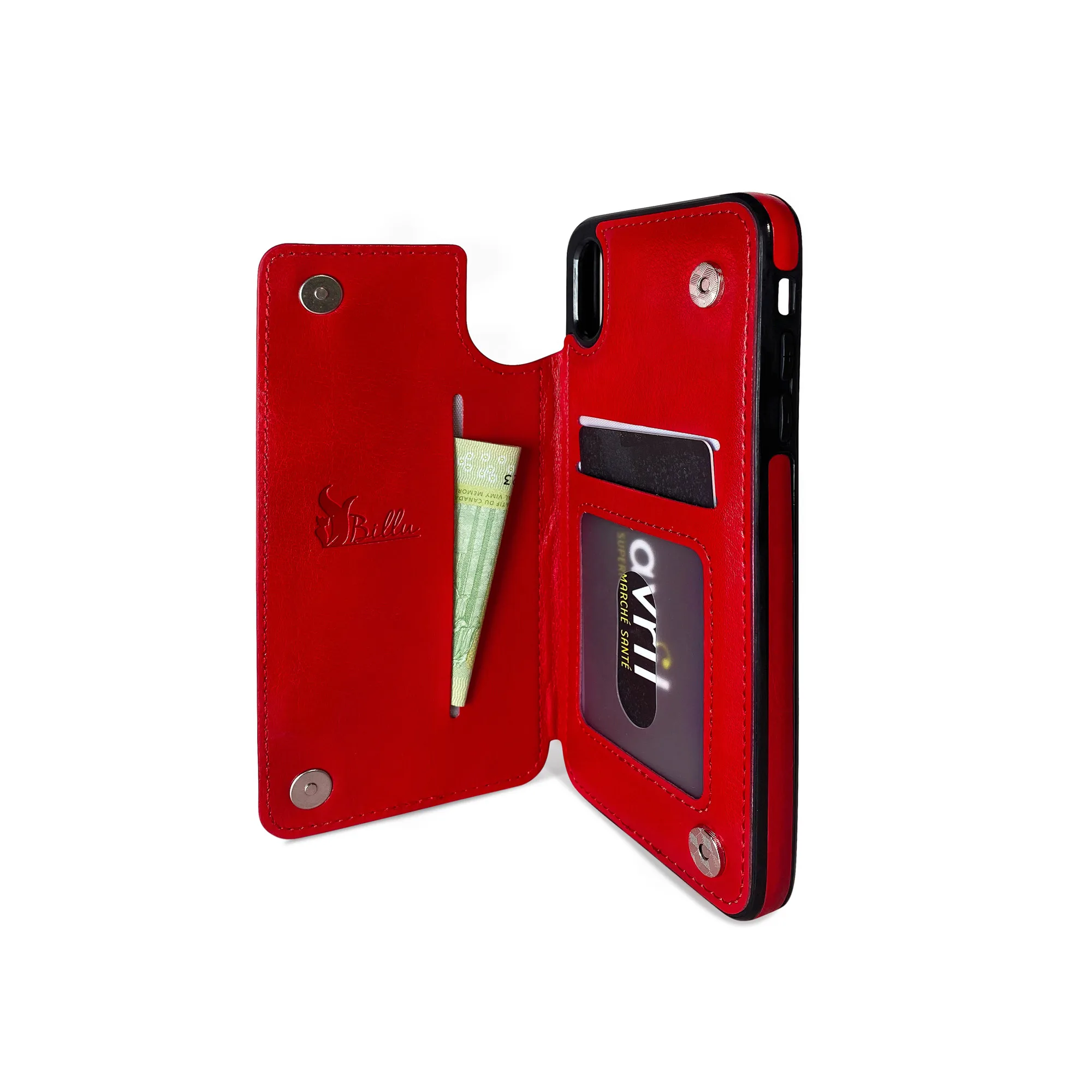 Billu - pour iPhone XR (6,1 pouces) Étui portefeuille en similicuir antichoc (rouge)