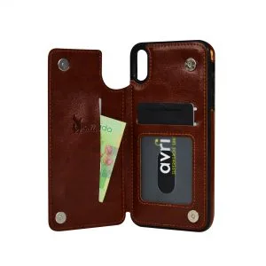 Billu - pour iPhone XS Max (6,5 pouces) Étui portefeuille en similicuir antichoc (marron brun élégant)