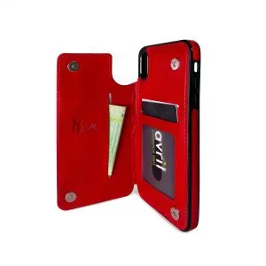 Billu - pour iPhone XS Max (6,5 pouces) Étui portefeuille en similicuir antichoc (rouge)