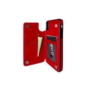 Billu - pour iPhone X et iPhone XS (5.8 pouces) Étui portefeuille en similicuir antichoc (rouge)