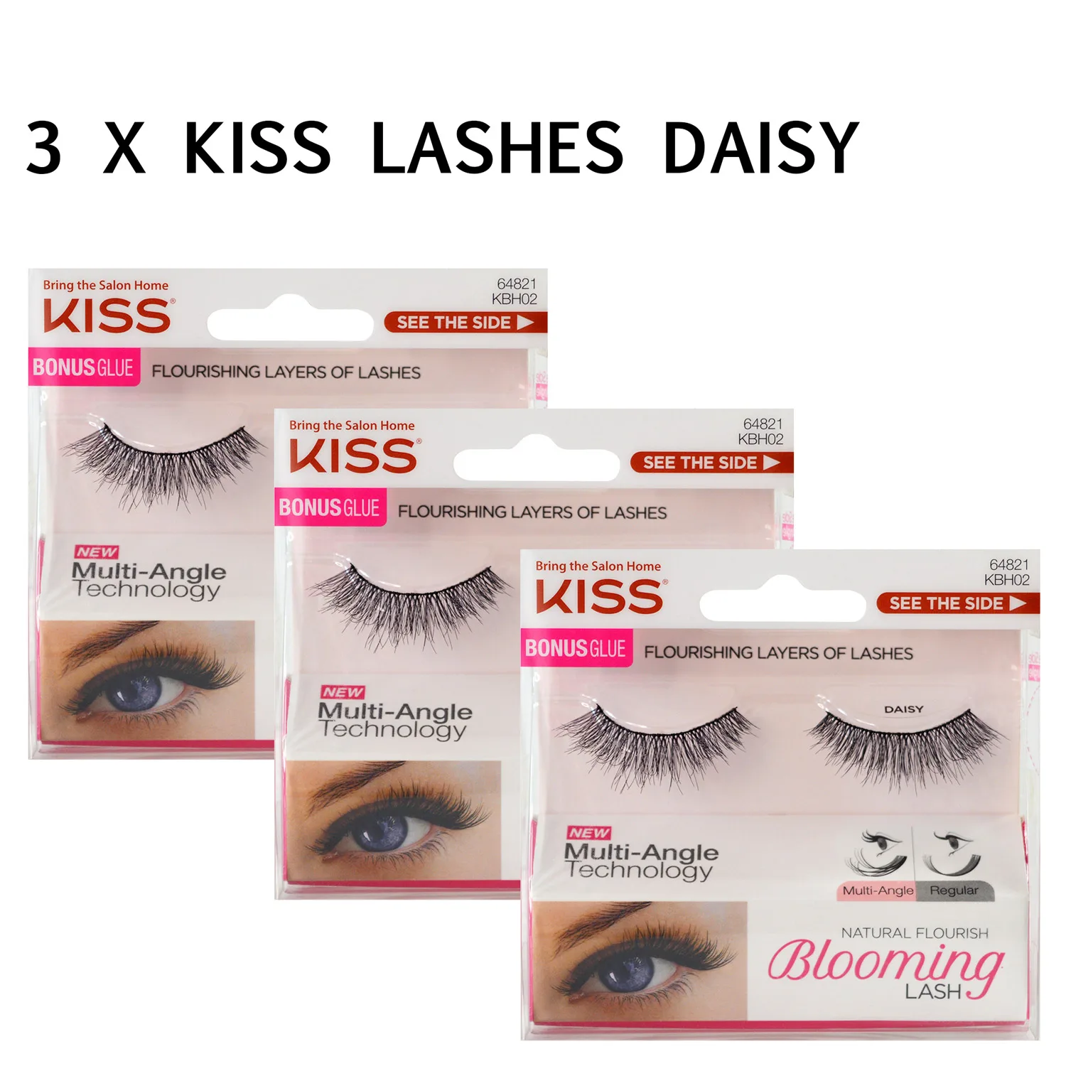 KISS Faux cils lot (3 paires) Blooming LASH * avec colle * Pour un effet naturel doux 3D volume long faux-cils (DAISY)