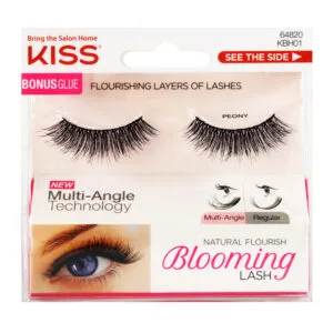KISS Eyelashes Blooming LASH with Glue Natural Soft 3D Long Volume Faux False Lashes Adhesive (PEONY)