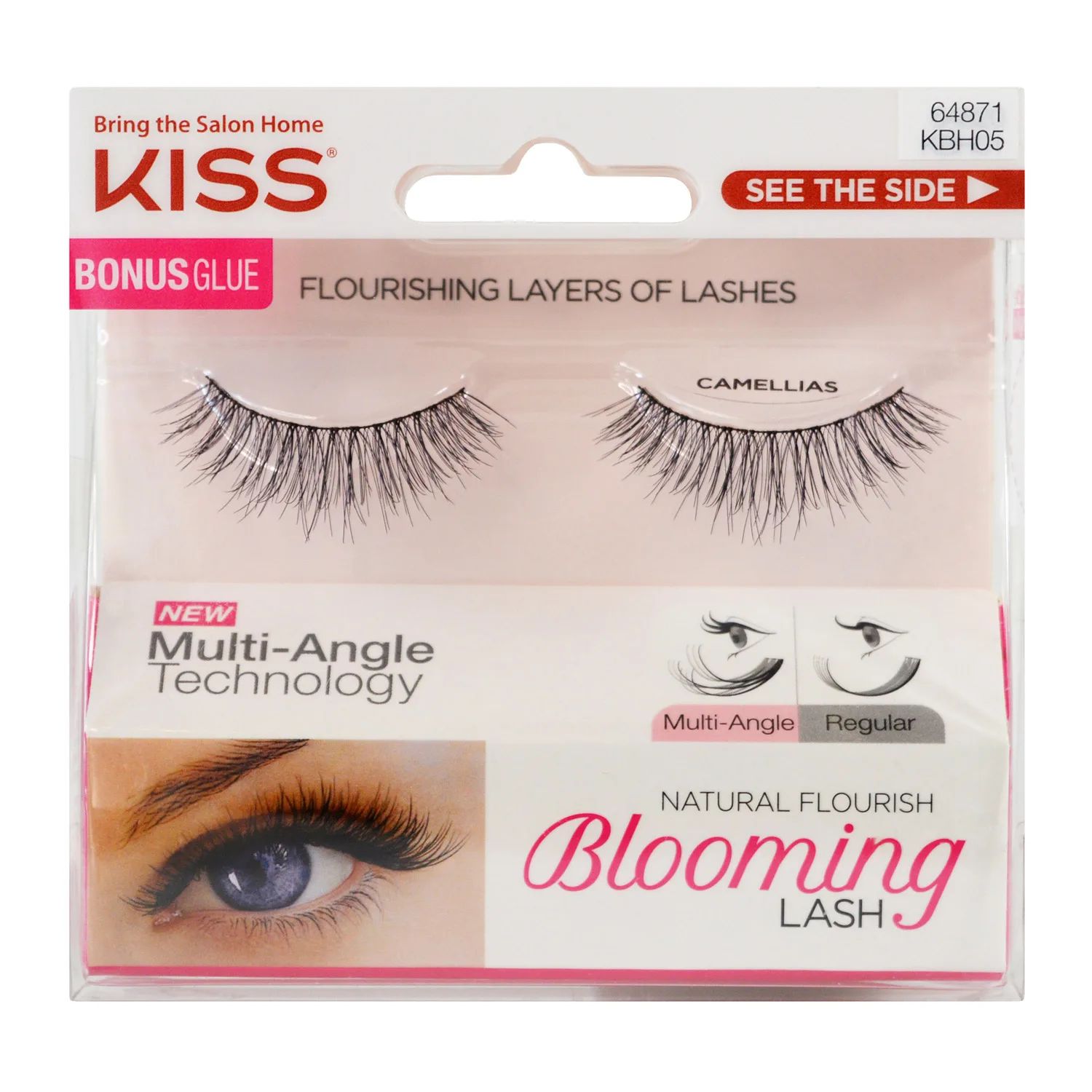 KISS Eyelashes Lot (3 pairs) Blooming LASH with Glue Natural Soft 3D Long Faux False Lashes Adhesive (CAMELLIAS) - Image 3