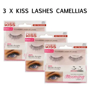 KISS Eyelashes Lot (3 pairs) Blooming LASH with Glue Natural Soft 3D Long Faux False Lashes Adhesive (CAMELLIAS)